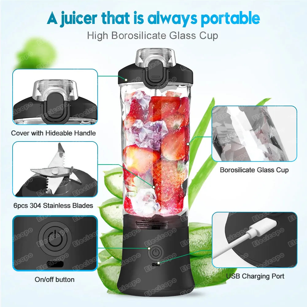Portable Blender 600ML Electric Juicer Fruit Mixers 4000mAh USB